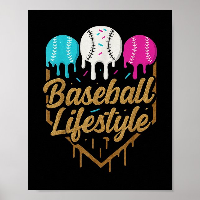 Baseball Lifestyle 101 Apparel Youth Baseball Drip Poster (Framsidan)