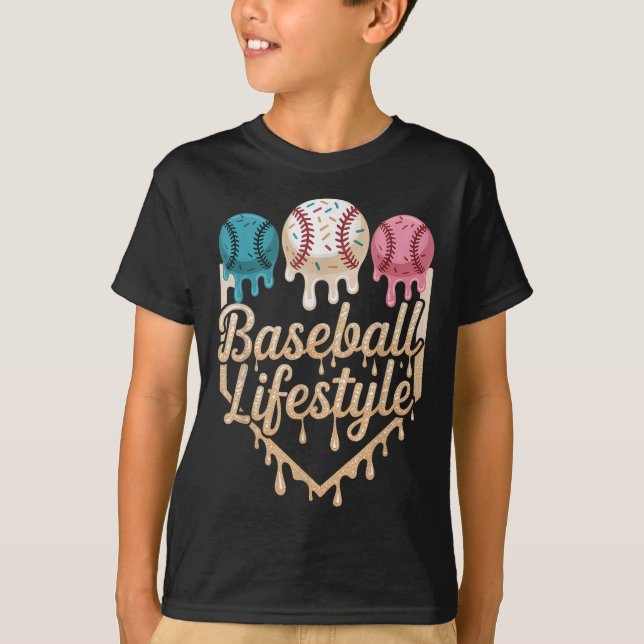 Baseball Lifestyle 101 Apparel Youth Baseball Drip T Shirt (Framsida)