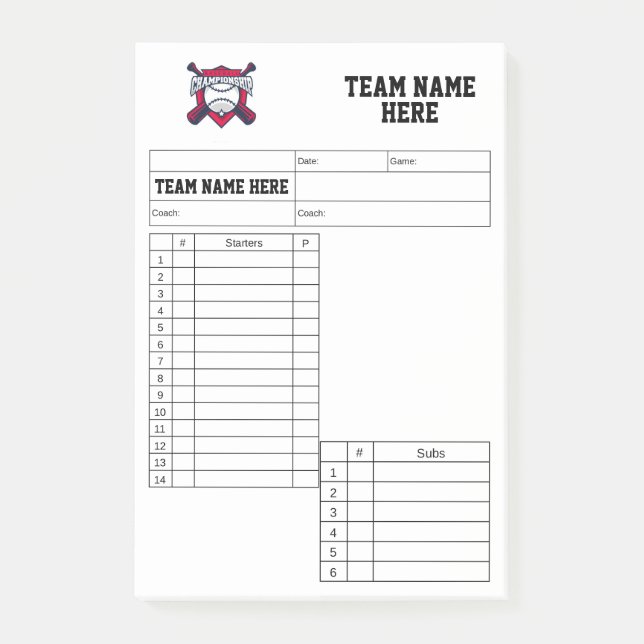 Baseball Lineup Cards Post-it Block (Framsida)