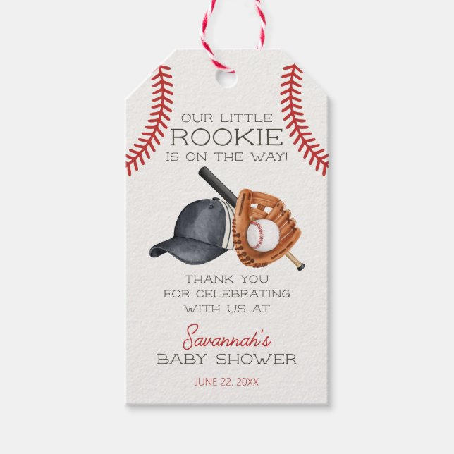 Baseball Little Rookie Home Springa Baby Shower Fa Presentetikett (Framsidan)