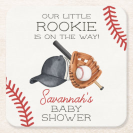 Baseball Little Rookie Home Springa Baby Shower Underlägg Papper Kvadrat