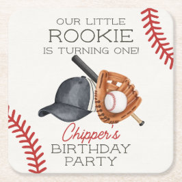 Baseball Little Rookie Home Springa Birthday Underlägg Papper Kvadrat