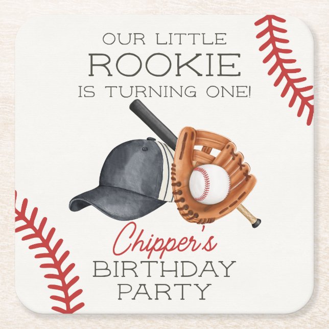 Baseball Little Rookie Home Springa Birthday Underlägg Papper Kvadrat (Framsidan)