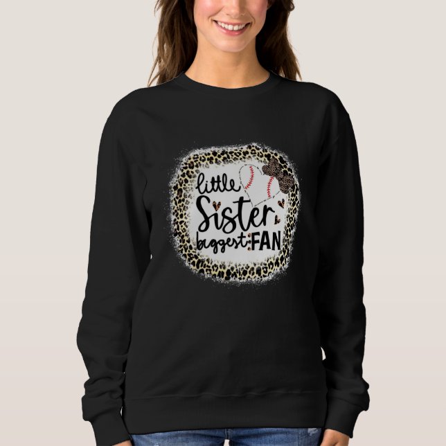 Baseball Little Sister Biggest Fan  Leopard Baseba T Shirt (Framsida)