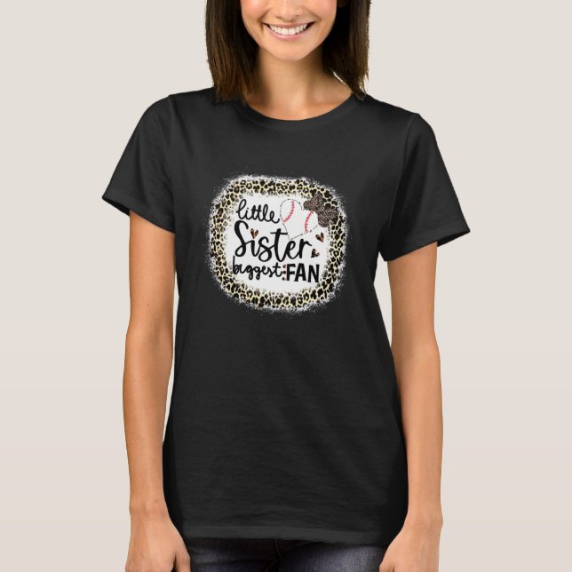 Baseball Little Sister Biggest Fan  Leopard Baseba T Shirt (Framsida)