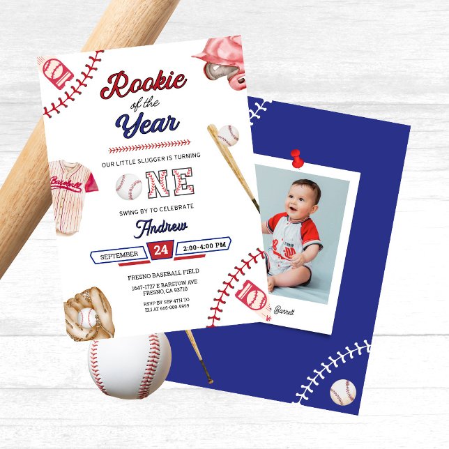 Baseball Little Slugger 1st Birthday Boy Party Inbjudningar (Baseball 1st birthday party invitation Rookie of the Year)