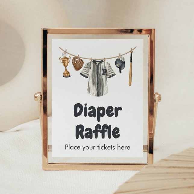 Baseball Little Slugger Baby Shower Raffle Poster (Baseball Little Slugger Clothesline Baby Shower Diaper Raffle Sign)