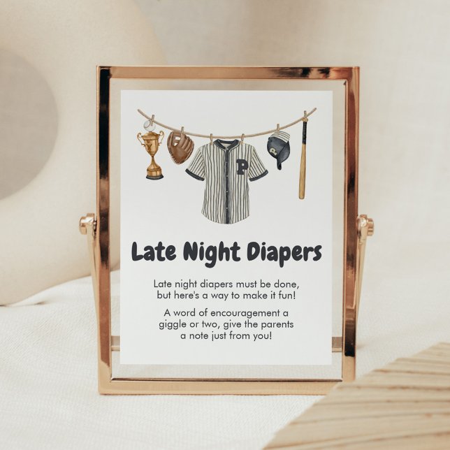 Baseball Little Slugger Late Night Diaper Poster (Baseball Little Slugger Clothesline Baby Shower Late Night Diapers Sign)