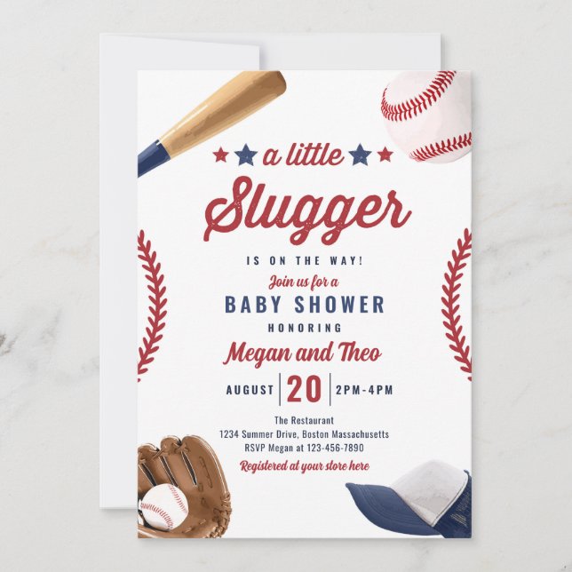 Baseball Little Slugger på babyskor Inbjudningar (Framsida)