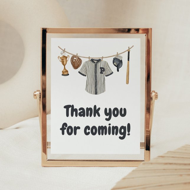 Baseball Little Slugger Tack för att du kom Poster (Baseball Little Slugger Clothesline Baby Shower Thank you for Coming Sign)
