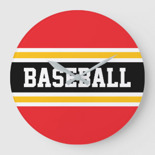BASEBALL Ljus Röd Vit Svart Orange Ränder Stor Klocka