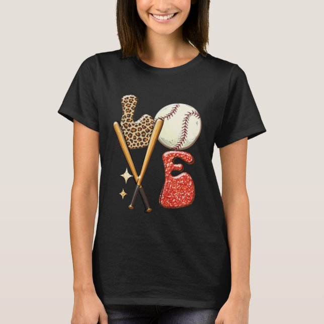 Baseball LOVE Baller Mom Leopard Print Softball Ga T Shirt (Framsida)