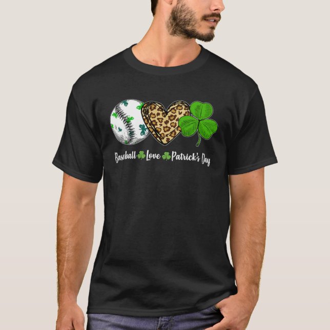 Baseball Love Leopard Heart Shamrock St Patricks D T Shirt (Framsida)
