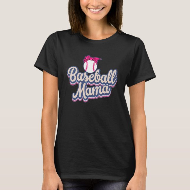 Baseball Mama American Girl Messy Bun Mother's Day T Shirt (Framsida)