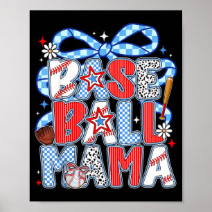Baseball Mama Coquette Bow Groovy Game Day Tjejer Poster