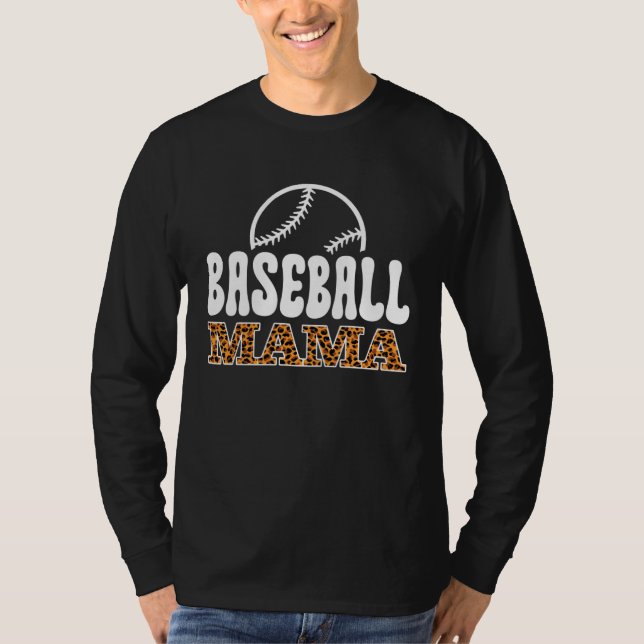 Baseball Mama Mom Leopard Print Letters Sports T Shirt (Framsida)