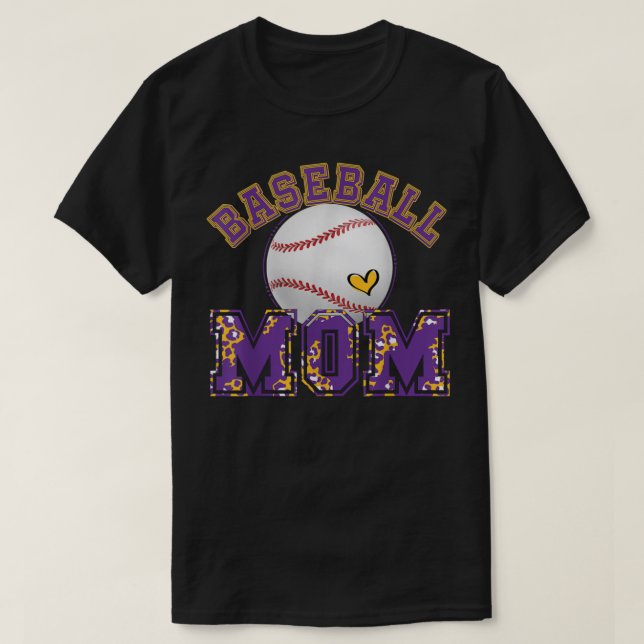 Baseball Mamma Baseball Leopard Lila Guld för Moth T Shirt (Design framsida)