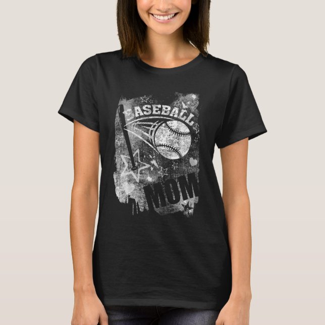 Baseball Mamma, Black Grunge Baseball T Shirt (Framsida)