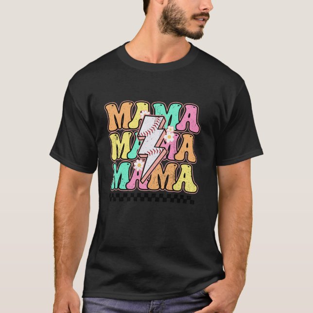 Baseball Mamma Bolt Lightning har kontrollerat Mam T Shirt (Framsida)