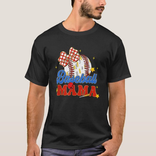 Baseball Mamma Coquette Bow Game Day Baseball Mamm T Shirt (Framsida)