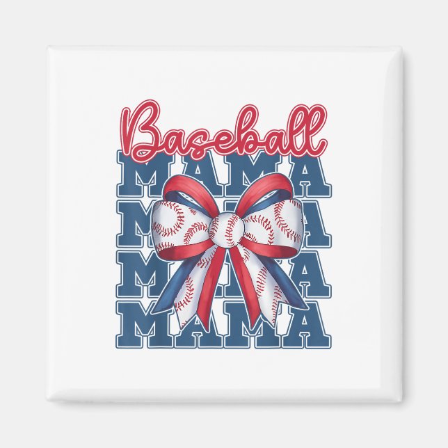 Baseball Mamma Coquette Bow Sport Mamma Mors dag Magnet (Framsidan)