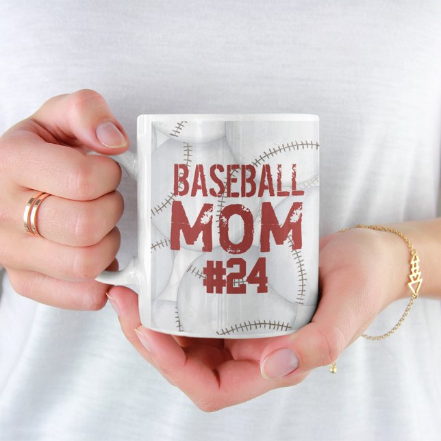 Baseball Mamma Cute Sports-Personlig nummer Kaffemugg (Skapare uppladdad)