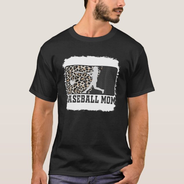 Baseball Mamma Funny Mamma Life Leopard Bleached T Shirt (Framsida)