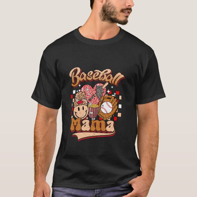 Baseball Mamma i både Leopard Softball Mamma mot M T Shirt (Framsida)