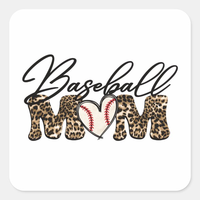 Baseball Mamma Leopard Design Fyrkantigt Klistermärke (Framsida)
