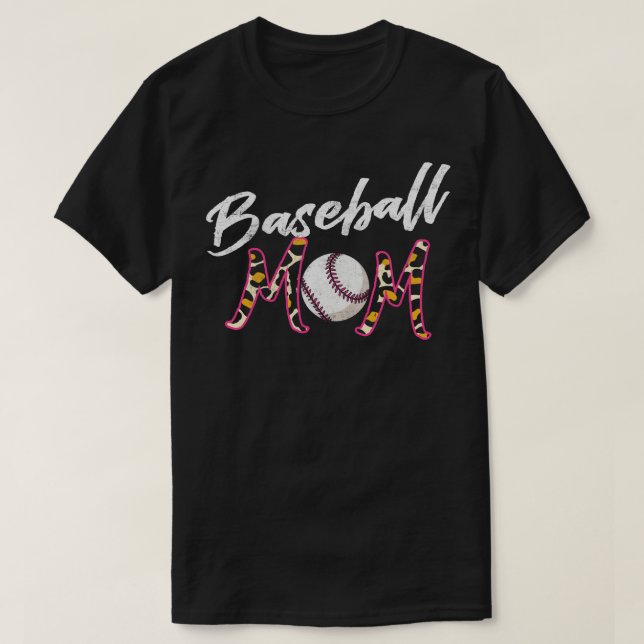 Baseball Mamma Leopard Distress Stil Design T Shirt (Design framsida)
