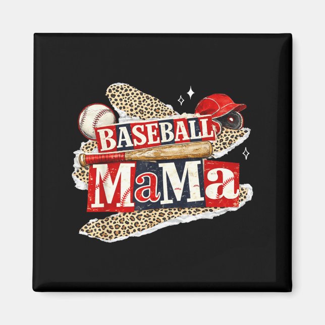 Baseball mamma leopard matchdag baseball säsong fö magnet (Framsidan)