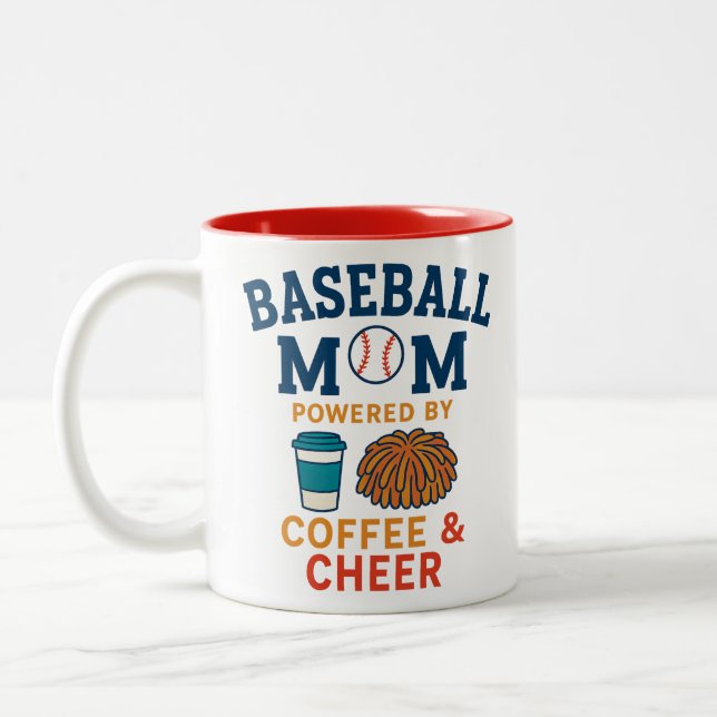 Baseball Mamma med kaffe och Cheer Två-Tonad Mugg (Vänster)