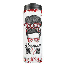 Baseball Mamma Messy Bun Red Travel Tumbler
