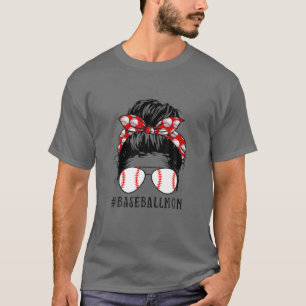 Baseball Mamma Messy Bun-speldagen Vibes Mors dag T Shirt