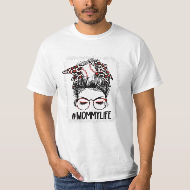Baseball Mamma Messy Bun T Shirt (Framsida)