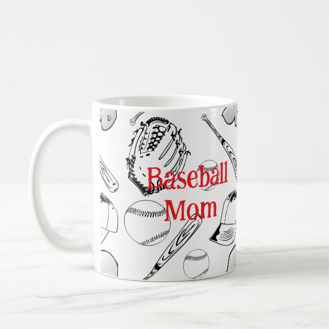 Baseball Mamma Mönster Classic Mugg, 11 oz Kaffemugg (Vänster)