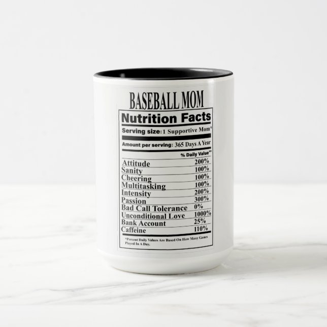 Baseball Mamma Nutrition Facts Mugg (Center)