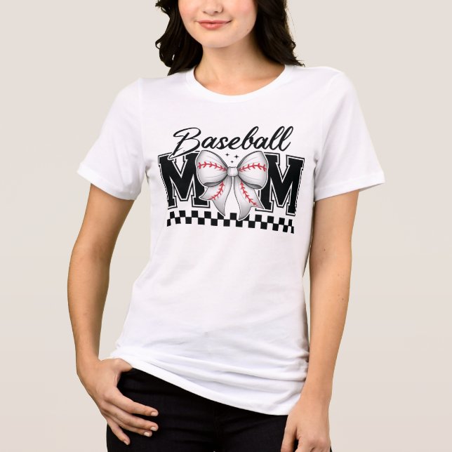 Baseball Mamma Retro Mamma Coquette Bow T Shirt (Framsida)