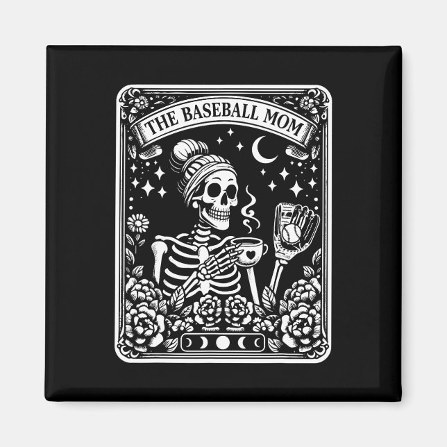 Baseball Mamma Tarot Card Skeleton Coffee Mor Magnet (Framsidan)