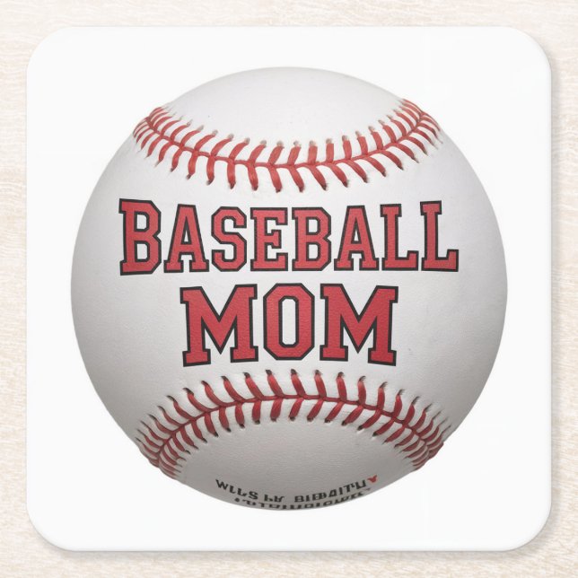 Baseball Mamma White Underlägg set Papper Kvadrat (Framsidan)