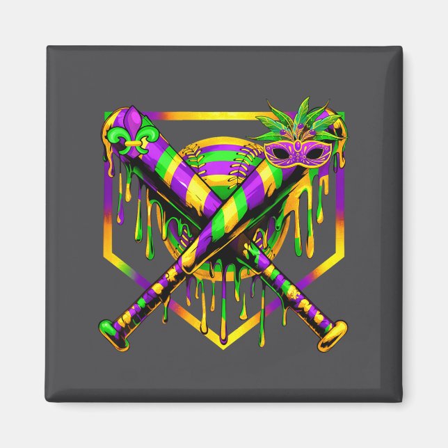 Baseball Mardi Gras Carnival Party Mask Ice Cream  Magnet (Framsidan)