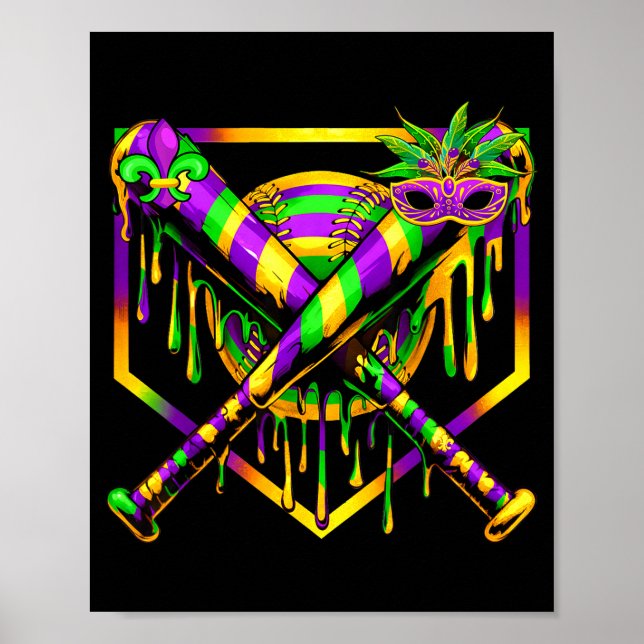 Baseball Mardi Gras Carnival Party Mask Ice Cream  Poster (Framsidan)