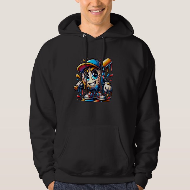 Baseball Mascot Drip Baseball Ice Cr Hoodie (Framsida)