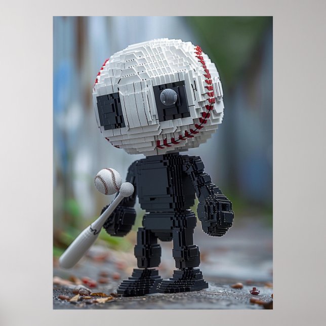 Baseball Mascot — Team-Neutral Voxel Athlete Tee Poster (Framsidan)