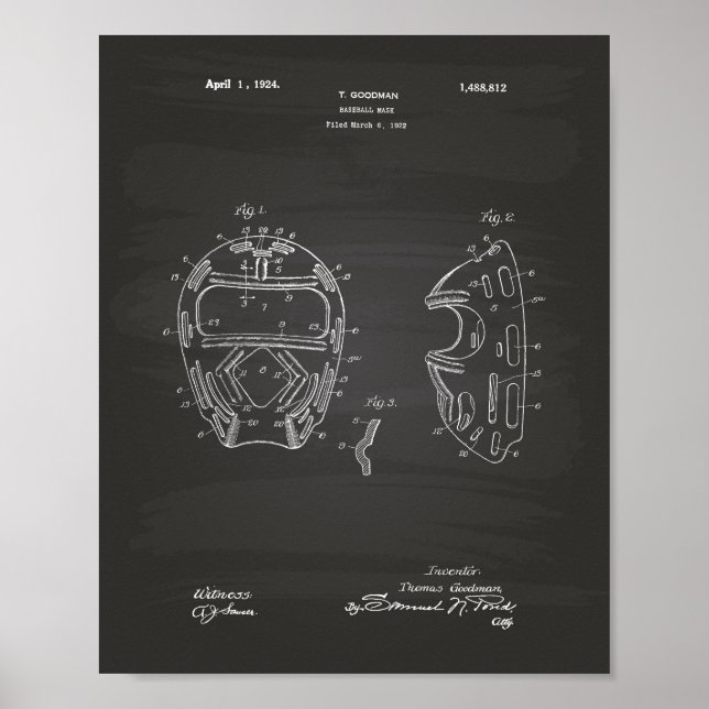 Baseball Mask 1924 Patent Art Chalkboard Poster (Framsidan)