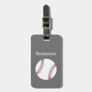 Baseball med anpassningsbarnamn - grå färg bagagebricka