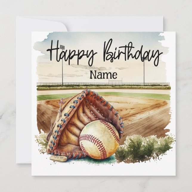 Baseball med boll och fält födelsedag kort (Framsida)