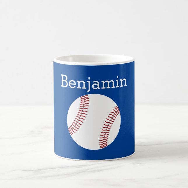 Baseball med eget namn - blått kaffemugg (Center)