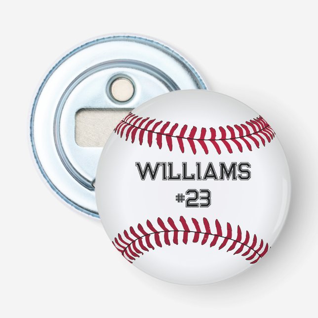 Baseball med eget namn och nummer flasköppnare (Framsidan)