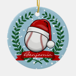 Baseball med en julstilSanta hatt Julgransprydnad Keramik